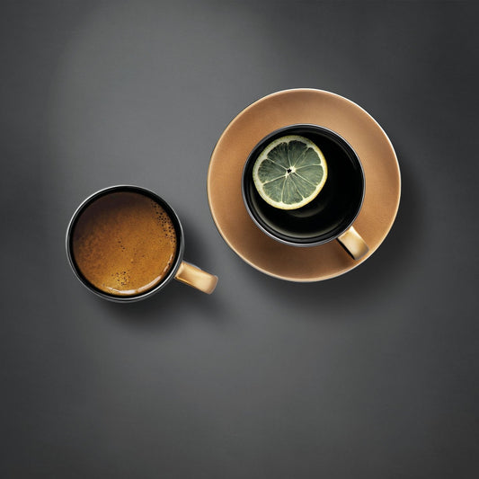 BergHOFF GEM Porcelain 3Pc Coffee And Tea Set, Mug, Cup & Saucer, Black & Gold