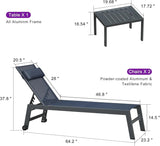 PURPLE LEAF Outdoor Lounge Chair Patio Chaise Pool Lounger Aluminum Frame with Side Table and Wheels for Outside Sunbathing Tanning Recliner Including Pillows