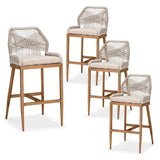 PURPLE LEAF Outdoor Bar Stools Wicker Rattan Bar Stools with Back Aluminum Outside Garden Patio Bar Chairs