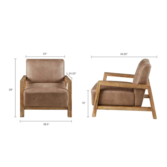 Mid Century Modern Wood Pu Leather Living Room Accent Chair*