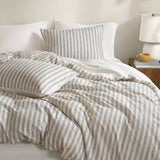 3 Piece Yarn-Dyed Stripes All-Seasons Duvet Set, Grey