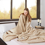 Heated Plush and Berber Electric Bedding Blanket, Beige