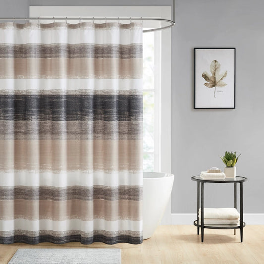 Watercolor Stripe Print Shower Curtain, Taupe/Black
