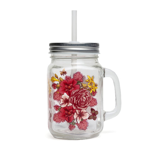 Floral Bouquet Back Porch Sippers Mason Jar Glass