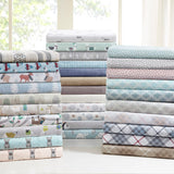Winter Flannel Cotton Sheet Set, Ski, Light Grey
