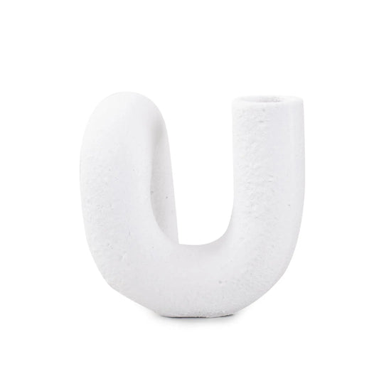 White Abstract Curved Tube Vase Short