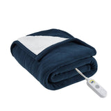 Heated 50x60" Fleece Sherpa Electric Throw Blanket, Navy