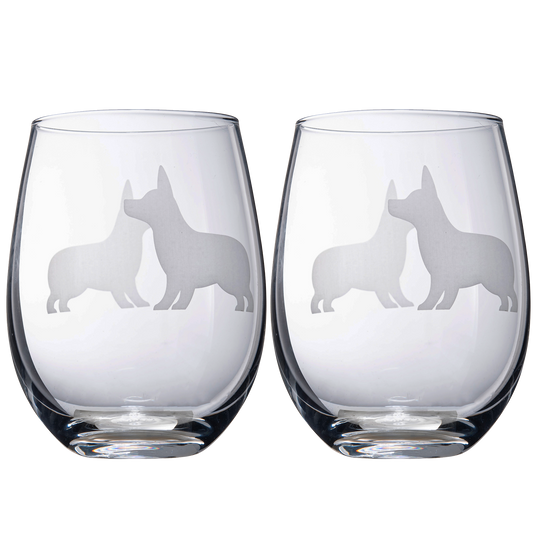 Stemless Wine Glasses Set of 2 (Corgi)