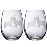 Stemless Wine Glasses Set of 2 (Corgi)