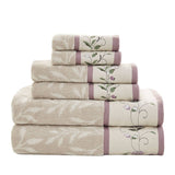 Embroidered Cotton Jacquard 6-Piece Towel Set, Purple
