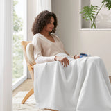 100% Cotton Waffle Weave Cozy Bedding Blanket, White