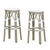 PURPLE LEAF Patio Round Bar Stools Set of 2 Outdoor Backless Barstools Woven Rattan Bar Chair  for Indoor Kitchen Island Bistros Cafe Restaurant