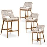 PURPLE LEAF Outdoor Bar Stools Wicker Rattan Bar Stools with Back Aluminum Outside Garden Patio Bar Chairs
