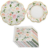 Pink Floral Brunch 62-Piece Disposable Tableware Set