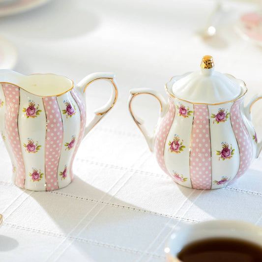 Grace Teaware Pink Polka Dot Sugar & Creamer Set