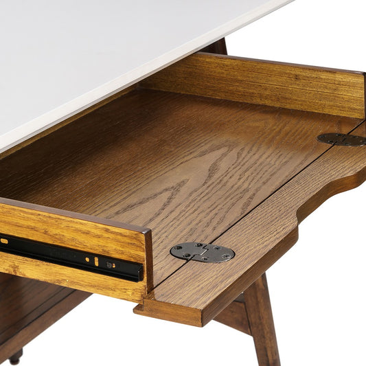Wooden Office Writing Desk with Bottom Shelf, Pecan *