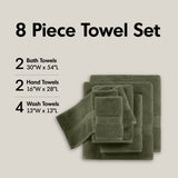 8-Piece 800gsm Cotton Absorbent Towel Set, Olive Green