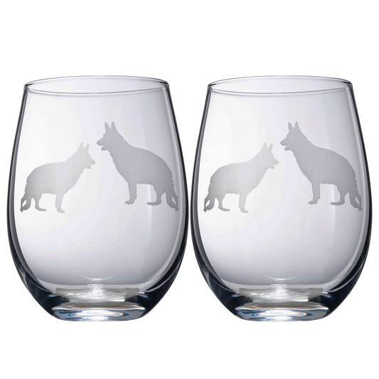 Set of 2 Dog Stemless German Shepherd Wine Glasses