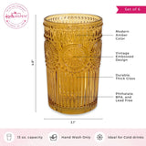 13 oz Vintage Textured Amber Glasses Set of 6