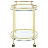 Chrissy 2-tier Round Glass Shelf Metal Bar Cart Brass