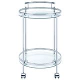Chrissy Round Glass Shelf Metal Bar Cart Chrome