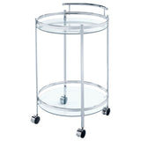 Chrissy Round Glass Shelf Metal Bar Cart Chrome