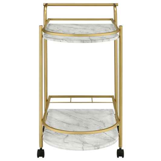 Desiree 2-tier Faux Marble Shelf Metal Bar Cart Gold