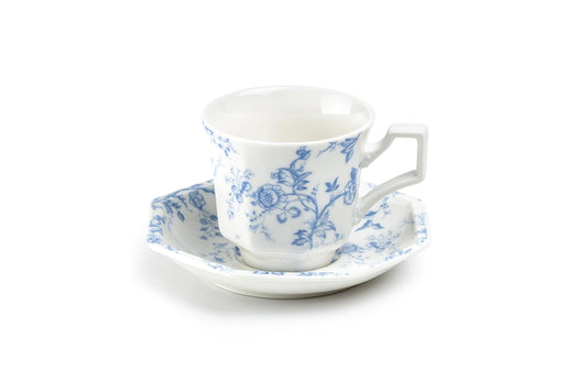 Blue Rose Octagonal Porcelain Cup & Saucer, 6oz