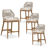 PURPLE LEAF Bar Stools Set of 4 Outdoor Aluminum Barstools with Back Modern Wicker Rattan Boho Garden Pool Patio Bar Chairs