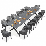 PURPLE LEAF Modern Outdoor Dining Table with 6/8/10 Seats, All-Weather Aluminum Table and Rattan Chairs with Cushions, Champagne