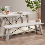 French Country White Wood Dining Bench Seats 3 *