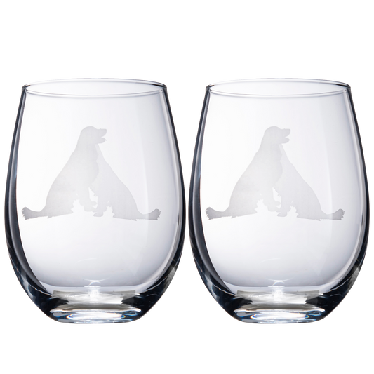 Set of 2 Golden Retriever Dog Stemless Wine Glasses