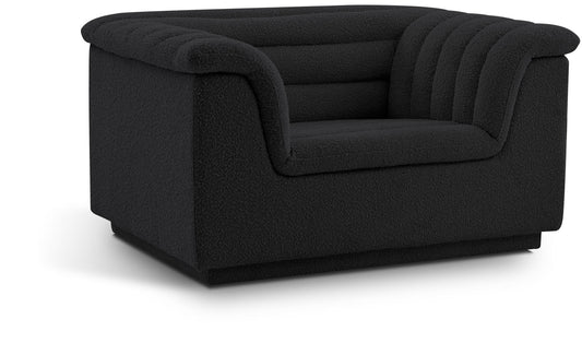Cascade Chair - Modern Boucle Fabric Seating with Curved Arms and Deep Channel Tufting for Comfort