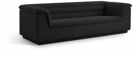 Cascade Boucle Fabric Sofa - Modern Elegance with Curved Arms and Deep Channel Tufting for Comfort