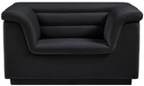 Cascade Chair - Modern Boucle Fabric Seating with Curved Arms and Deep Channel Tufting for Comfort