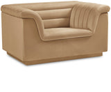 Cascade Chair - Modern Boucle Fabric Seating with Curved Arms and Deep Channel Tufting for Comfort