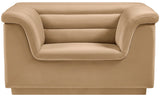 Cascade Chair - Modern Boucle Fabric Seating with Curved Arms and Deep Channel Tufting for Comfort