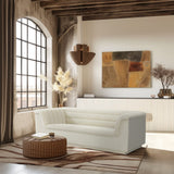 Cascade Boucle Fabric Sofa - Modern Elegance with Curved Arms and Deep Channel Tufting for Comfort