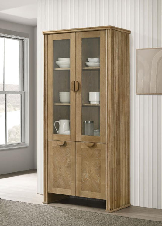 Adina 77-Inch Tall Display Cabinet – Distressed Light Brown
