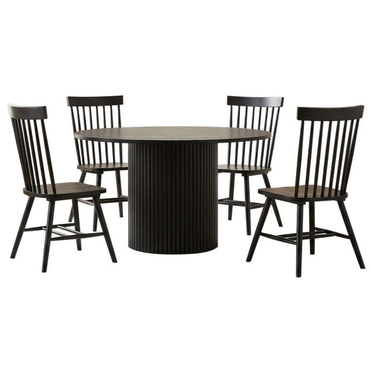 Hamlyn 5-Piece Round Wood Dining Set – Black