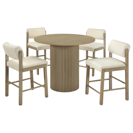 Hamlyn 5-Piece Round Wood Counter Height Dining Set Cream and Natural Oak
