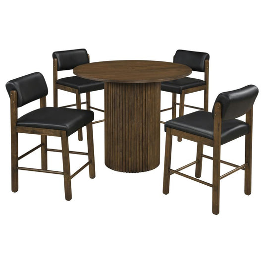 Hamlyn 5-Piece Round Wood Counter Height Dining Set Black and Walnut