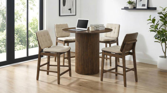 Hamlyn 5-Piece Round Wood Counter Height Dining Set Cream and Walnut
