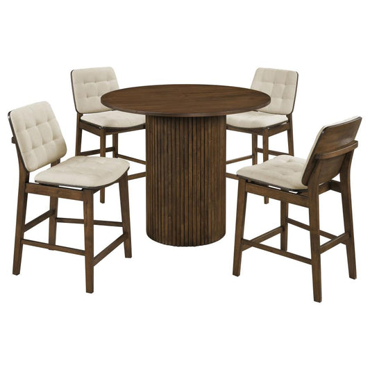 Hamlyn 5-Piece Round Wood Counter Height Dining Set Cream and Walnut