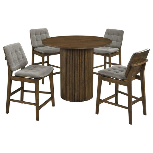 Hamlyn 5-Piece Round Wood Counter Height Dining Set Grey and Walnut