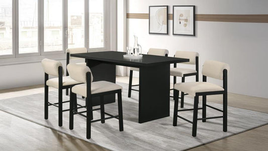Decker 7-Piece 70-Inch Rectangular Counter Height Dining Set Cream and Black