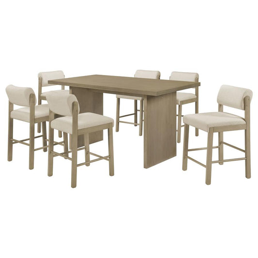 Decker 7-Piece 70-Inch Rectangular Counter Height Dining Set Cream and Natural Oak