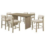 Decker 7-Piece 70-Inch Rectangular Counter Height Dining Set Cream and Natural Oak