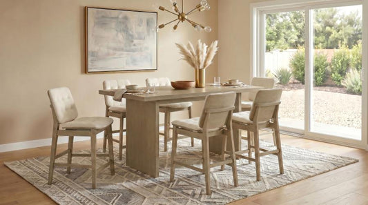 Decker 7-Piece 70-Inch Rectangular Counter Height Dining Set Cream and Natural Oak