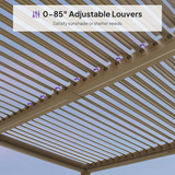 PURPLE LEAF Caesar Solar Louvered Pergola with LED Strip Lights and Control Panel Aluminum Outdoor Pergola with Adjustable Roof for Patio Deck Garden Yard Champagne
